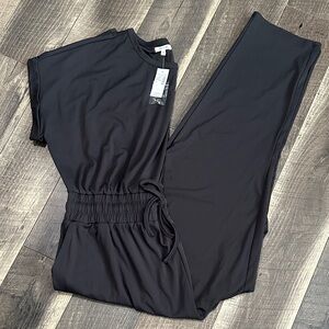NWT Maurices Gray Short-Sleeve Jumpsuit with Drawstring Waist